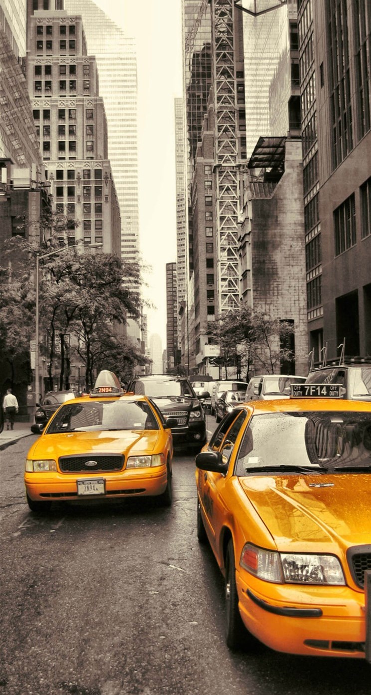 纽约街景小黄车手机壁纸图片