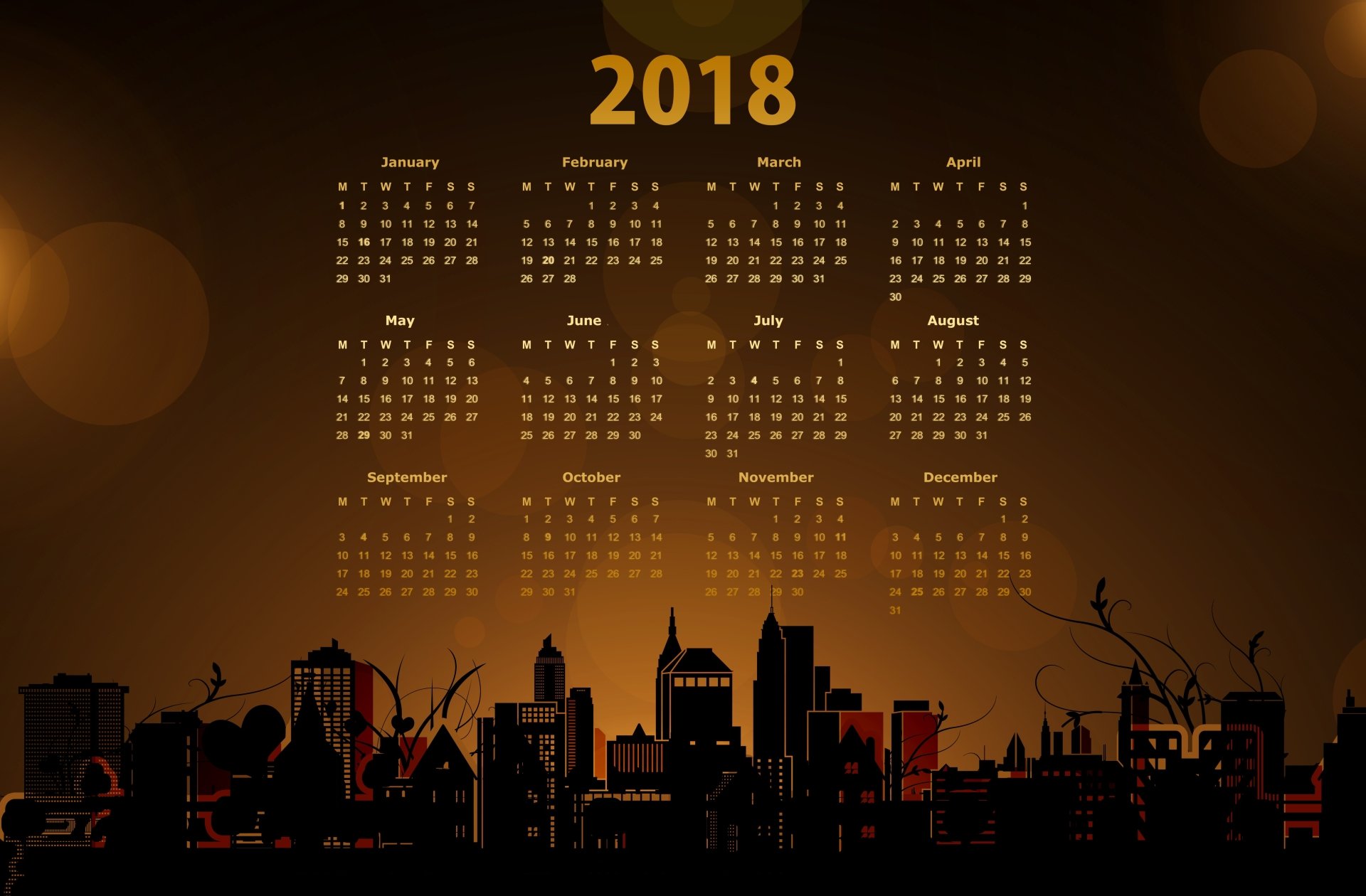 2018年全年日历图片