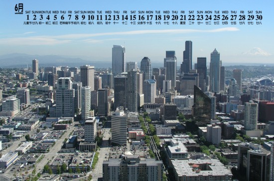 2019年6月西雅图城市风景日历壁纸